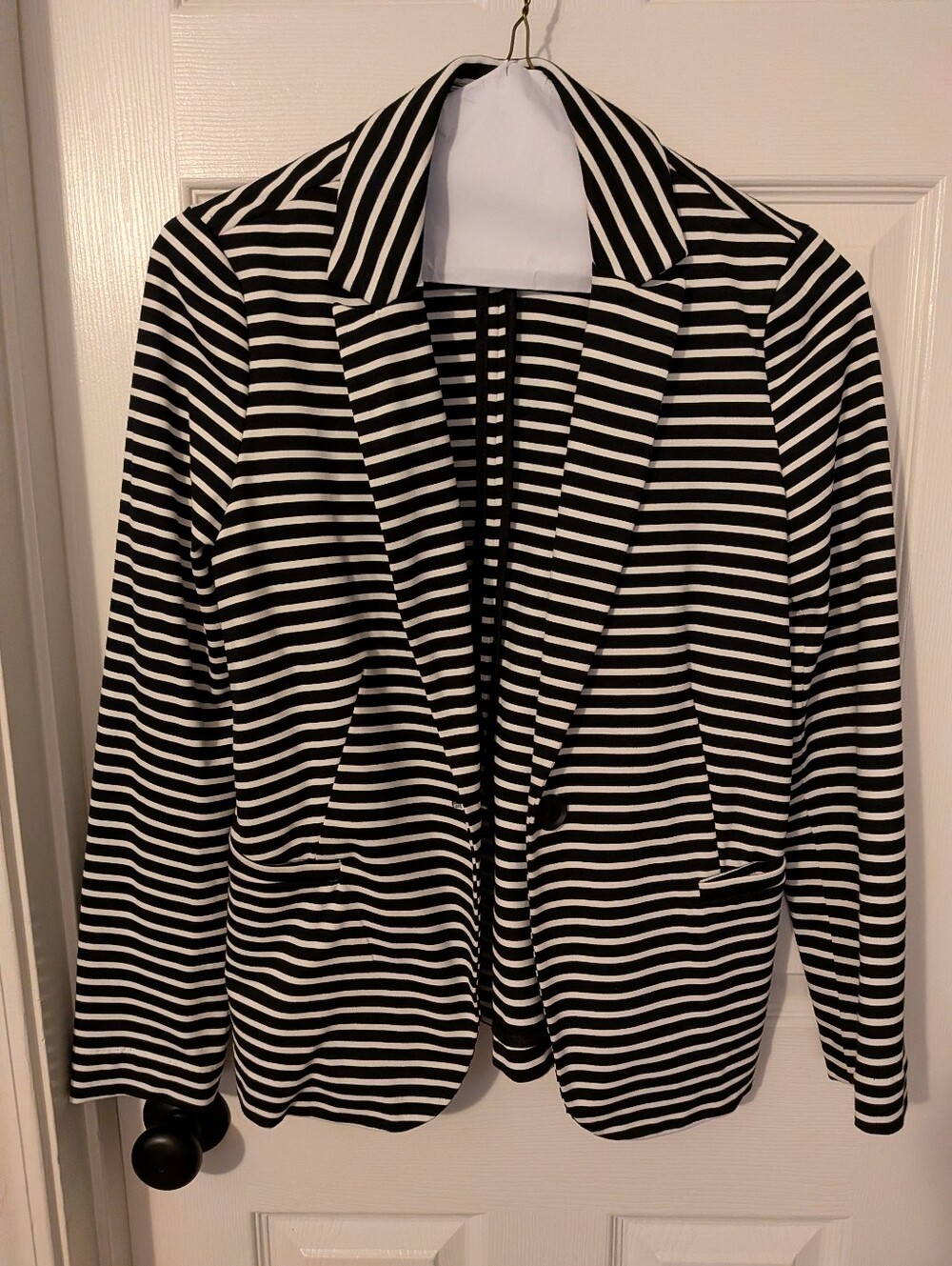 Philosophy Women's Black & White Striped Knit Blazer Jacket W/ Pockets NWOT